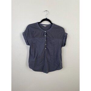 Lucky Brand Womens Gray Button-Up Short Sleeve Top S Cotton Blend Comfortable